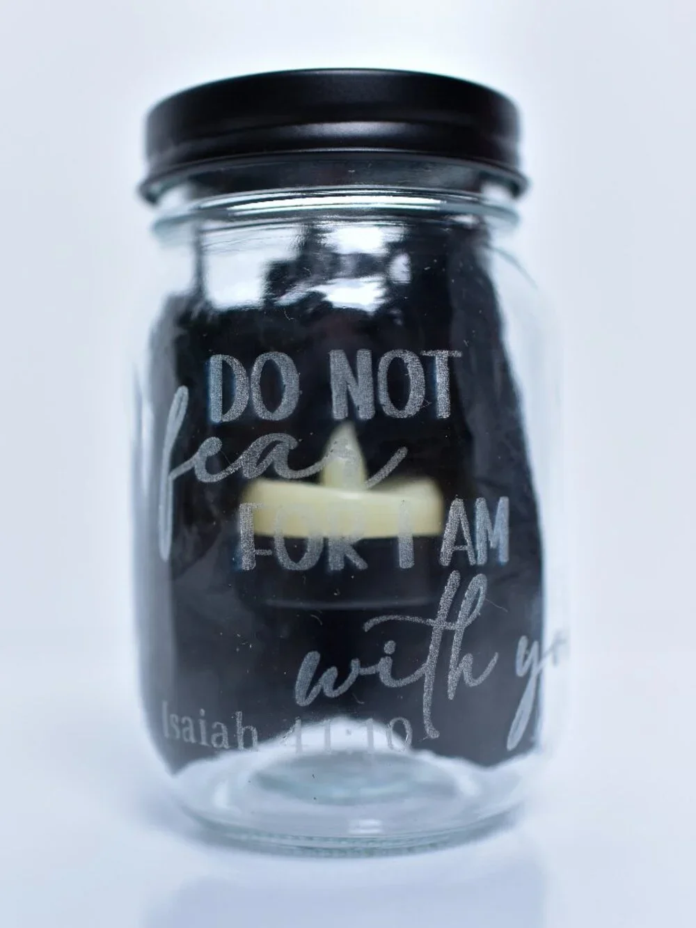 Do Not Fear For I Am With You - Isaiah 41:10 scripture light up mason jar decor